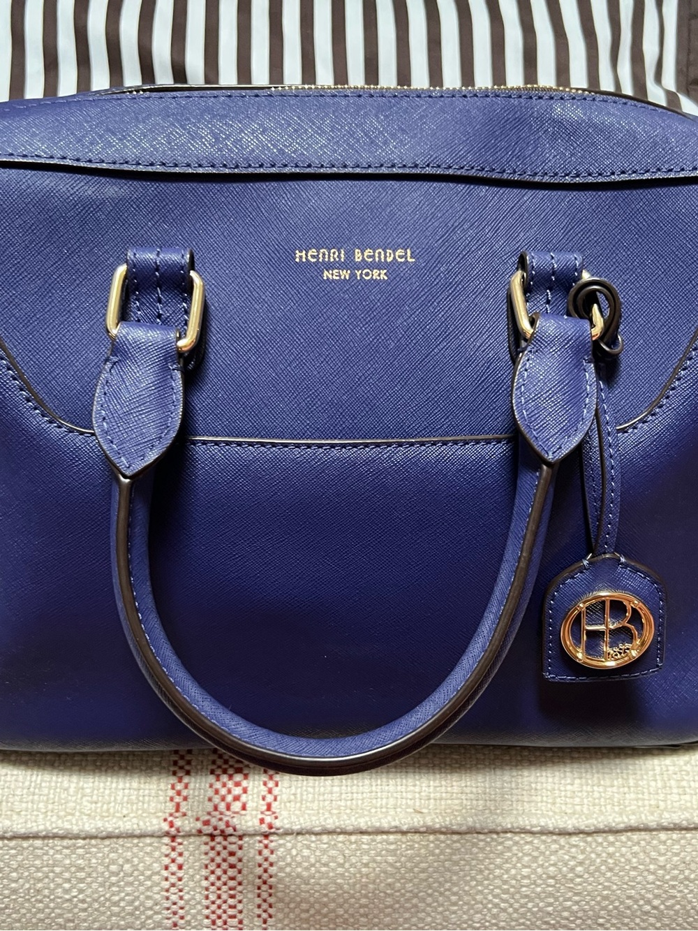 Henri Bendel New York Royal Blue Leather Satchel with Gold Hardware